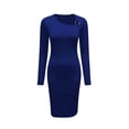 thumbnail image 6 of Karymi Solid Long Sleeve Midi Bodycon Dress, Metal O-Ring Cutout Asymmetrical Neck Side Ruched Irregular Slit Club Party Sundress Summer Dress, 6 of 7