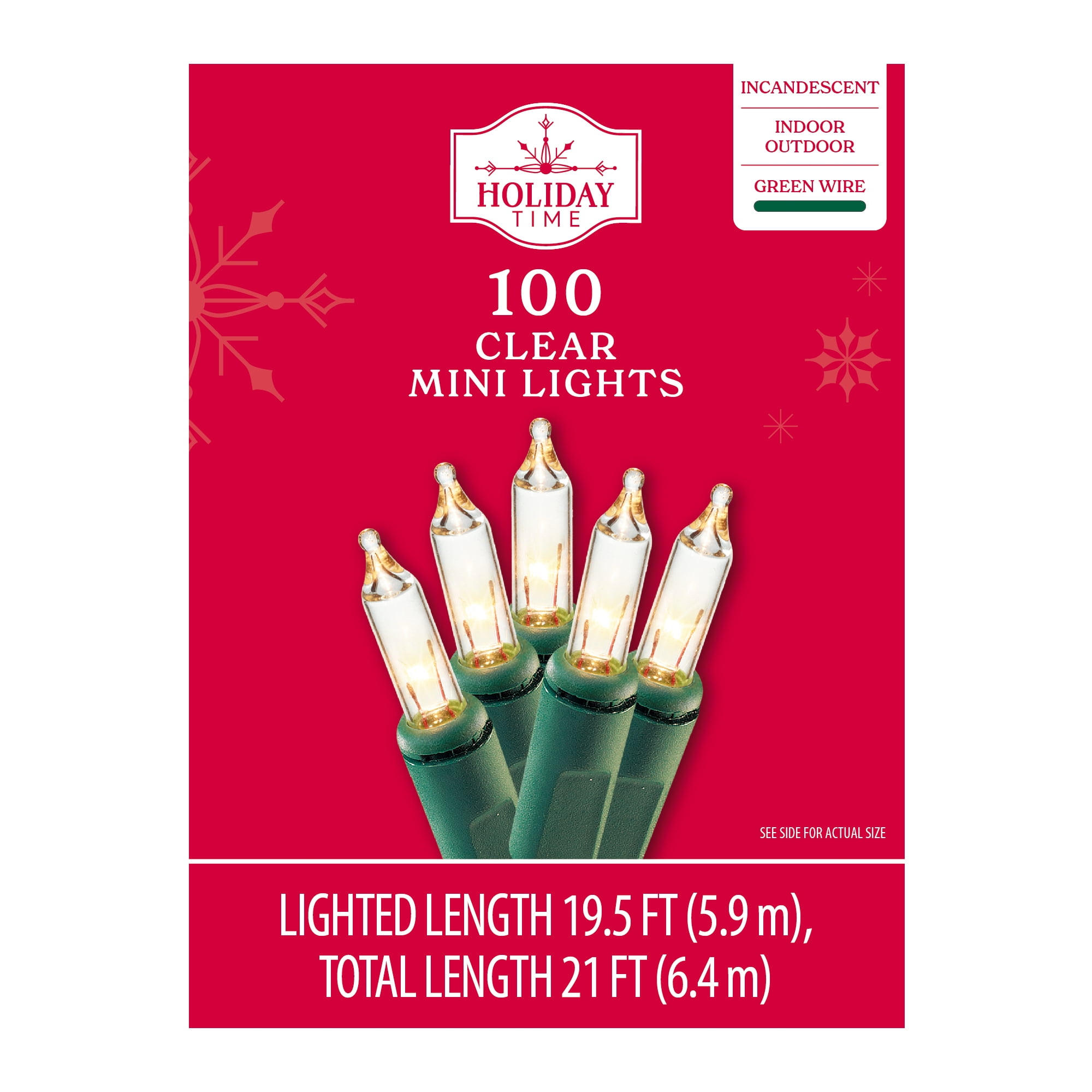 Indoor/Outdoor 100-Count Incandescent Mini Christmas String Lights, Clear, 19.5', by Holiday Time