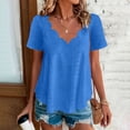 thumbnail image 2 of Women's Plus Size Tops Summer Eyelet Short Sleeve V Neck Scalloped T Shirts Dressy Casual Loose Fitted Tees (XL, Blue), 2 of 9