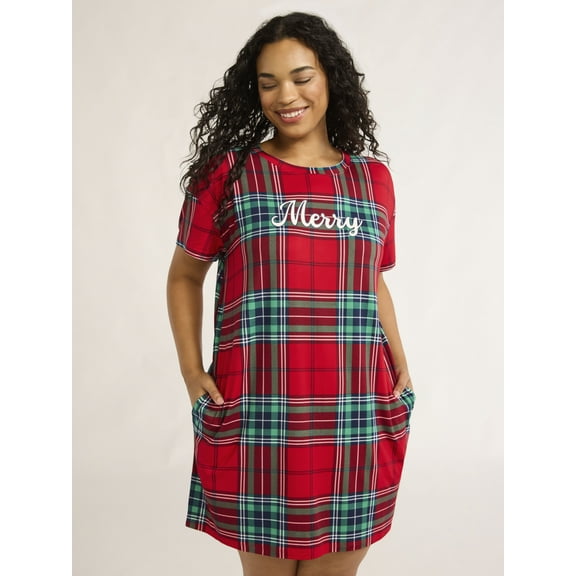 Joyspun Women’s Short Sleeve Sleep Shirt, Sizes S/M to 2X/3X