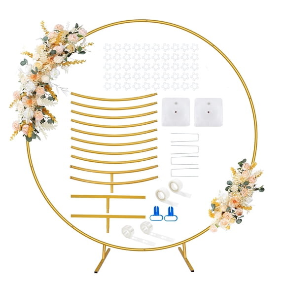 JOPESO 6.6FT Garden Arch for Wedding, Metal Round Backdrop Stand Wedding Arch, Circle Arch Frame Balloon Backdrop Stand with Base for Party Birthday Graduation Baby Shower Anniversary Ceremony Decor