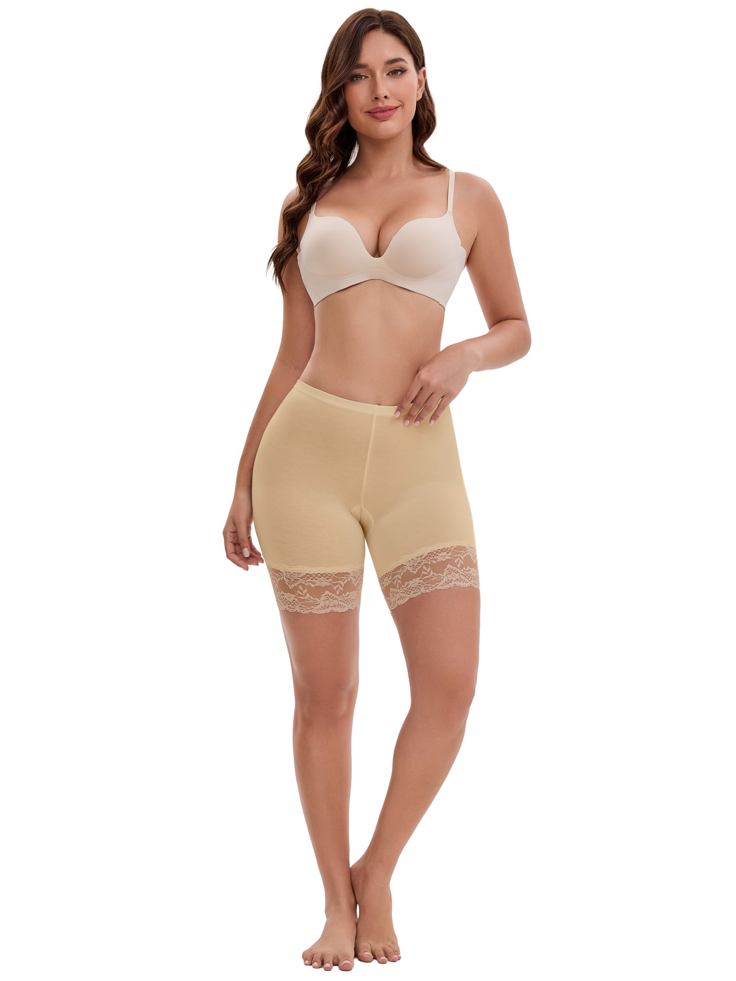 DARING DIVA Women's Wide Lace Trim Shorts Mid Thigh Slimme Underwear XXL Beige