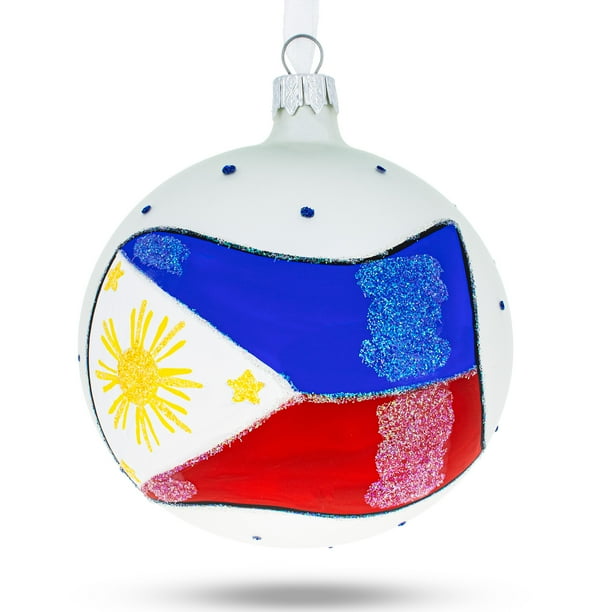 BestPysanky Flag of Philippines Glass Ball Christmas Ornament 4 Inches