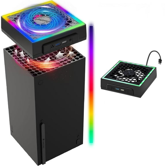Cooling Fan Dust Proof for Xbox Series X with Colorful Light Strip,Efficient Mute Top Cooler System,RGB LED Light& Independent Touch Switch