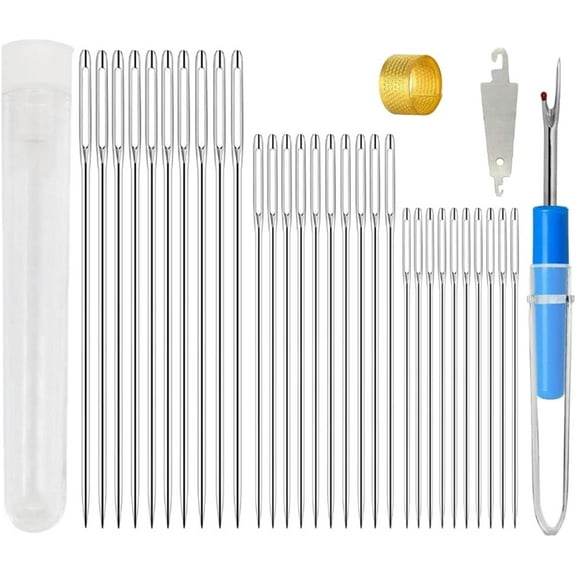 Premium Large Big Eye Sewing, Embroidery Assorted Sizes Thimble Threaders Hand Quilting Needles for Stitching, White