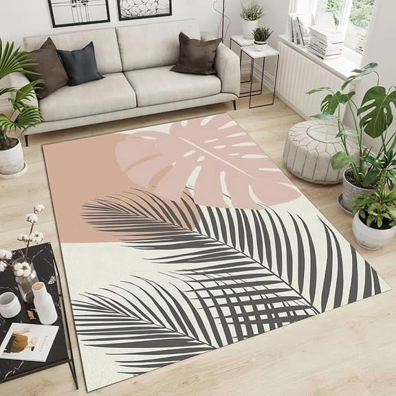 Pink Palm Coconut Area Rug, Retro Abstract European Style Non Slip Print Rugs, Machine Washable Carpet for Indoor Living Room Bedroom Office Decor Mat-2x3ft