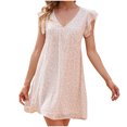 thumbnail image 2 of Babydoll Dress for Women V Neck Sleeveless Floral Printed Boho Dress Ruffle Chiffon Casual Swing Beach Mini Dress, 2 of 8