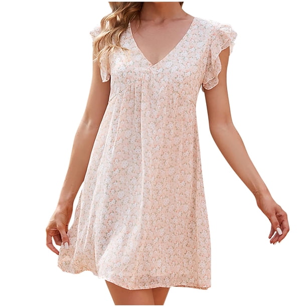 Mini vestido de manga corta con cuello en V informal de verano para mujer a la moda Fridja bnh4296