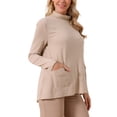 thumbnail image 4 of Suéter casual de punto con bolsillo y cuello alto para mujer Inspire Chic, de manga larga, otoño e invierno, talla S, color caqui, 4 of 6