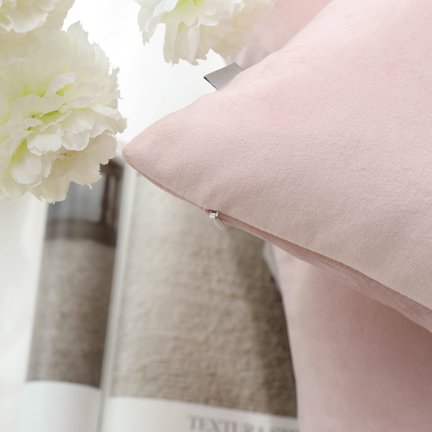Phantoscope Soft Silky Velvet Series Decorative Throw Pillow, 12" x 20", Light Pink, 1 Pack