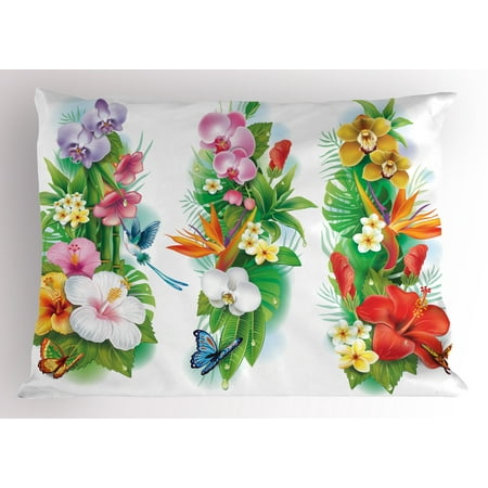 - Watercolor Flower Pillow Sham Tropical Christmas Bouquet Tropical Hibiscus Blossoms Leaf Butterfly, Decorative Standard Size Printed Pillowcase, 26 X 20 Inches, Multicolor, by Ambesonne