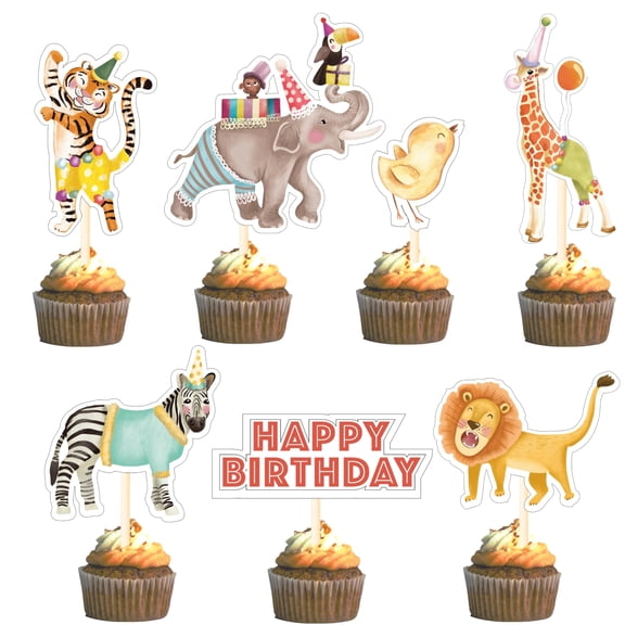 21 Pcs Jungle Safari Cupcake Toppers – Crafter King Safari Baby Shower Decoration, Jungle Animal Themed Cupcake Picks for Boys Kids Party Supplies