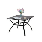 Vicllax 37" x 37" Patio Dining Table Metal Frame Square Slat Outdoor Table for 4 with Umbrella Hole