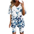 thumbnail image 2 of Ensembles d'Été pour Femmes 2023 Mode Féminine Blouse à Col en V Manches Courtes Hauts Shorts Ensemble Décontracté Ensembles d'Été 2 Pcs pour Femmes en Liquidation, 2 of 4