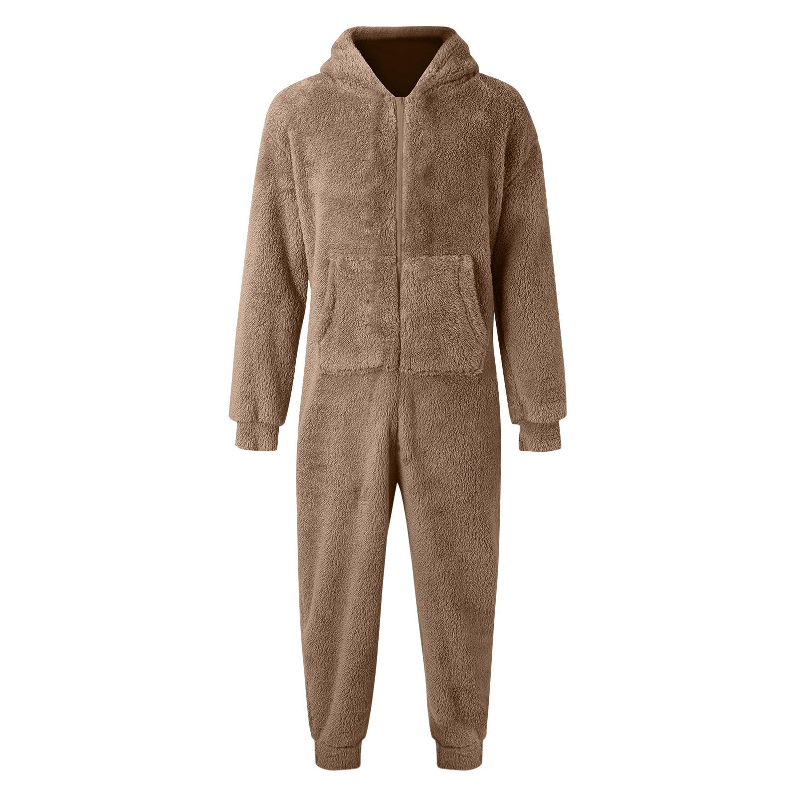 Utoimkio Men's Warm Fleece Hooded Onesie Jumpsuits Winter One Piece Full Zipper Pajamas Playsuit Home Outdoor Camping Coverall Sleepwear