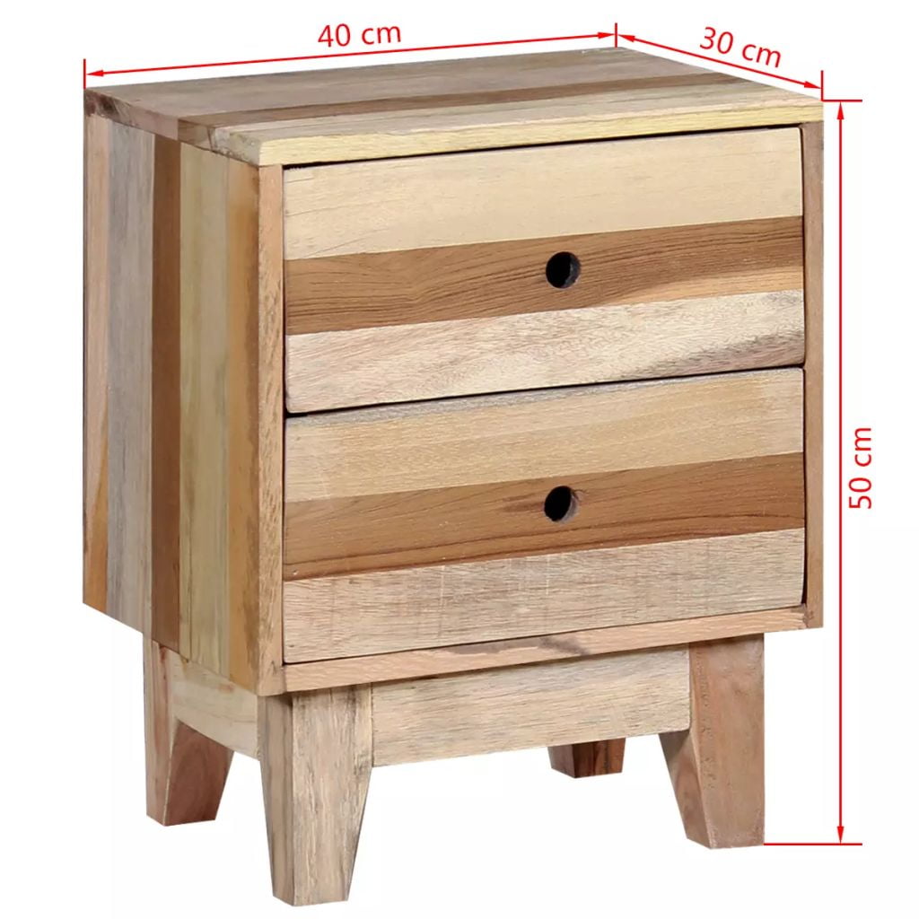 Solid Reclaimed Wood Bedside Cabinet, Bedroom Telephone Nightstand Chest with 2 Drawer