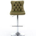 thumbnail image 2 of Adjustable 25 - 33 Inch Height Olive - Green Velvet Bar Stools / Good for Dining Room Seating, 2 of 7