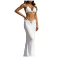 thumbnail image 2 of Swimsuit Cover up Women Bikini Swimwear with Cover up Skirts Tie Strap Backless Thong Bikinis Set Crochet Maxi Skirt 3pc Swimsuit Bathing Suit White XL, 2 of 9