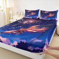 thumbnail image 5 of Manfei Anime Fireworks Queen Sheets, American Flag Queen Sheet Sets, Red White Blue, Colorful Stars Reversible 4-Piece (1 Flat Sheet, 1 Fitted Sheet and 2 Pillowcases), 5 of 6