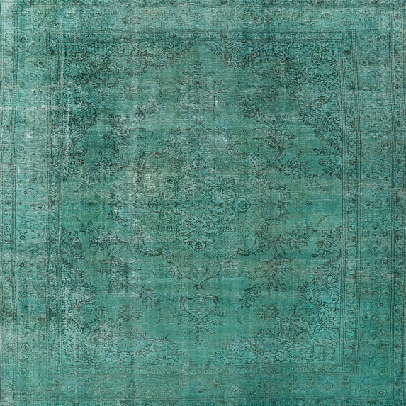 Ahgly Company Indoor Square Mid-Century Modern SeaGreen Oriental Area Rugs, 6' Square