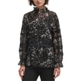 thumbnail image 1 of DKNY Blusa con ribete de encaje para mujer, negro, mediano, 1 of 1