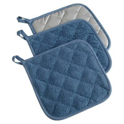 

Modern Style Cotton Terry Potholder in Blue Finish (Set of 3)