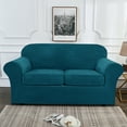 thumbnail image 2 of CJC Velvet Plush Sofa Covers Stretch Couch Covers with Separate Cushion Cover (Blue, 2-Seater Sofa), 2 of 10