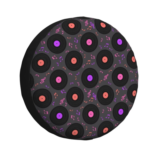Vsdgher Vinyl Records Musical Notes for Spare Tire Cover, Tire Wheel Protector Wheel Cover Fit for Truck,Trailer,RV,SUV,Camper and Most Vehicle-17 inch