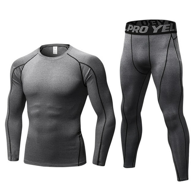 LANBAOSI Men Workout Set Compression Shirt and Pants Male Top Long Sleeve Sports Tight Base Layer Suit Quick Dry & Moisture-Wicking Size Large