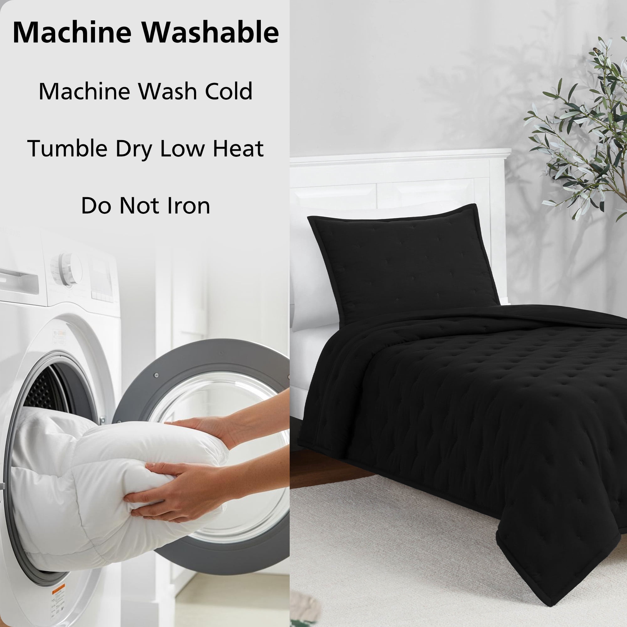 Mainstays Twin/Twin XL Comforter Set, Soft Lightweight & All Season, 2-Piece, Black