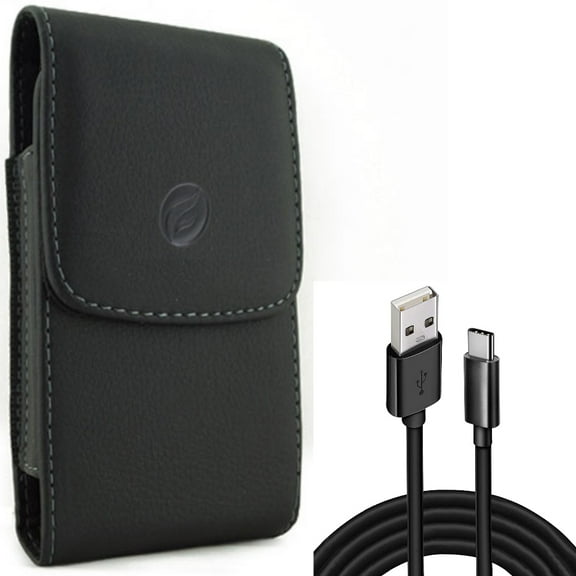 For Galaxy A73 /A23 /A14 /A13 5G - Case Belt Clip w 10ft USB Cable, Leather Holster Cover, Type-C Charger Cord Power for Samsung Galaxy A73 /A23 /A14 /A13 5G