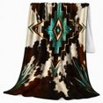 thumbnail image 2 of Turquoise Diamond Motif On Hide Look With Feather Shapes Pumpkins Lantern And Mantel Rustic Geometric Art, Soft Flannel Blanket for Bedroom and Living Room, 2 of 7