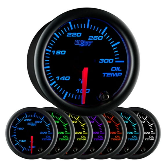 GlowShift Black 7 Color Oil Temperature Gauge