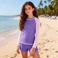 thumbnail image 4 of Cethrio Girls' Swimwear Rashguards, Long Sleeve Beach 2 Piece Tankini Tops and Swim Shorts Purple Size 15 T, 4 of 6