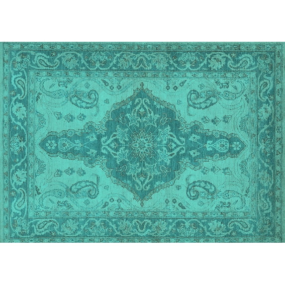Ahgly Company Machine Washable Indoor Rectangle Oriental Turquoise Blue Traditional Area Rugs, 3' x 5'