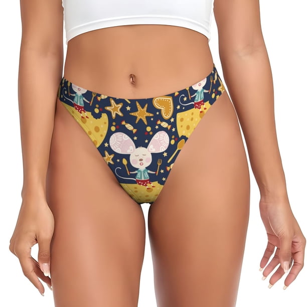 Fotbe Mouse Cheese Tanga Sin Costuras para Mujer con Estampado – Panties Invisibles, Transpirables y Cómodos para Uso Diario-3X-Large