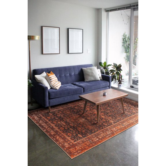 Nissi Red Framed Polyester Digital Print Decorative Area Rug