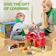 Farm Animal Toys - Red Barn Farm Playset with Miniature Animal Figurines for Toddlers, Realistic Pretend Role-Playing Game for Toddlers Learning Activities