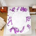 thumbnail image 5 of Manfei White Purple Ribbon Queen Sheet Sets for Kids, Kawaii Cartoon Bowknot Flat Sheet, Cute Princess Style Queen Fitted Sheet, Breathable Home Decor, 4 Pieces, 5 of 7