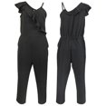 thumbnail image 5 of FANCYINN Women's Ruffle Trim Deep V Jumpsuits and Rompers Sleeveless Top Cropped Pants with Pockets Black L, 5 of 5