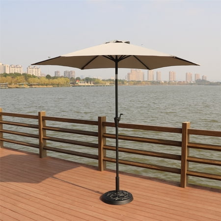 8.8 feet Outdoor Aluminum Patio Umbrella  Patio Umbrella  Market Umbrella with 33 pounds Round Resin Umbrella Base  Push Button Tilt and Crank lift  Gray
