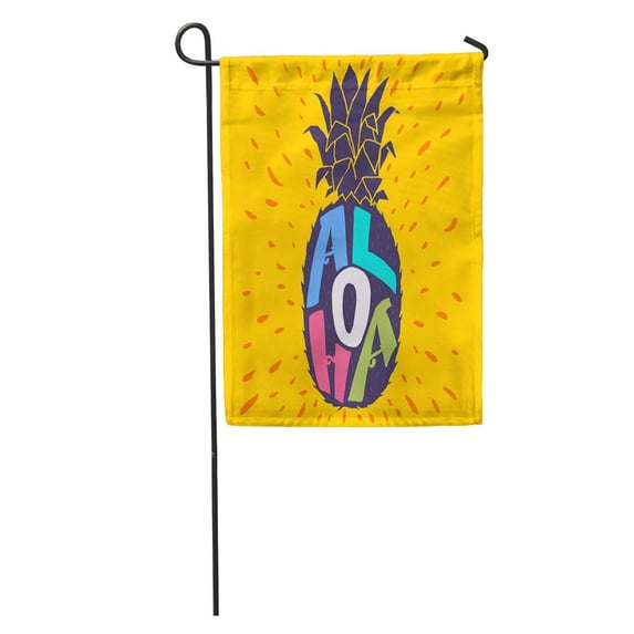 LADDKE Colorful Aloha Hand Lettering in Pineapple Silhouette Fun Summer Yellow Garden Flag Decorative Flag House Banner 28x40 inch