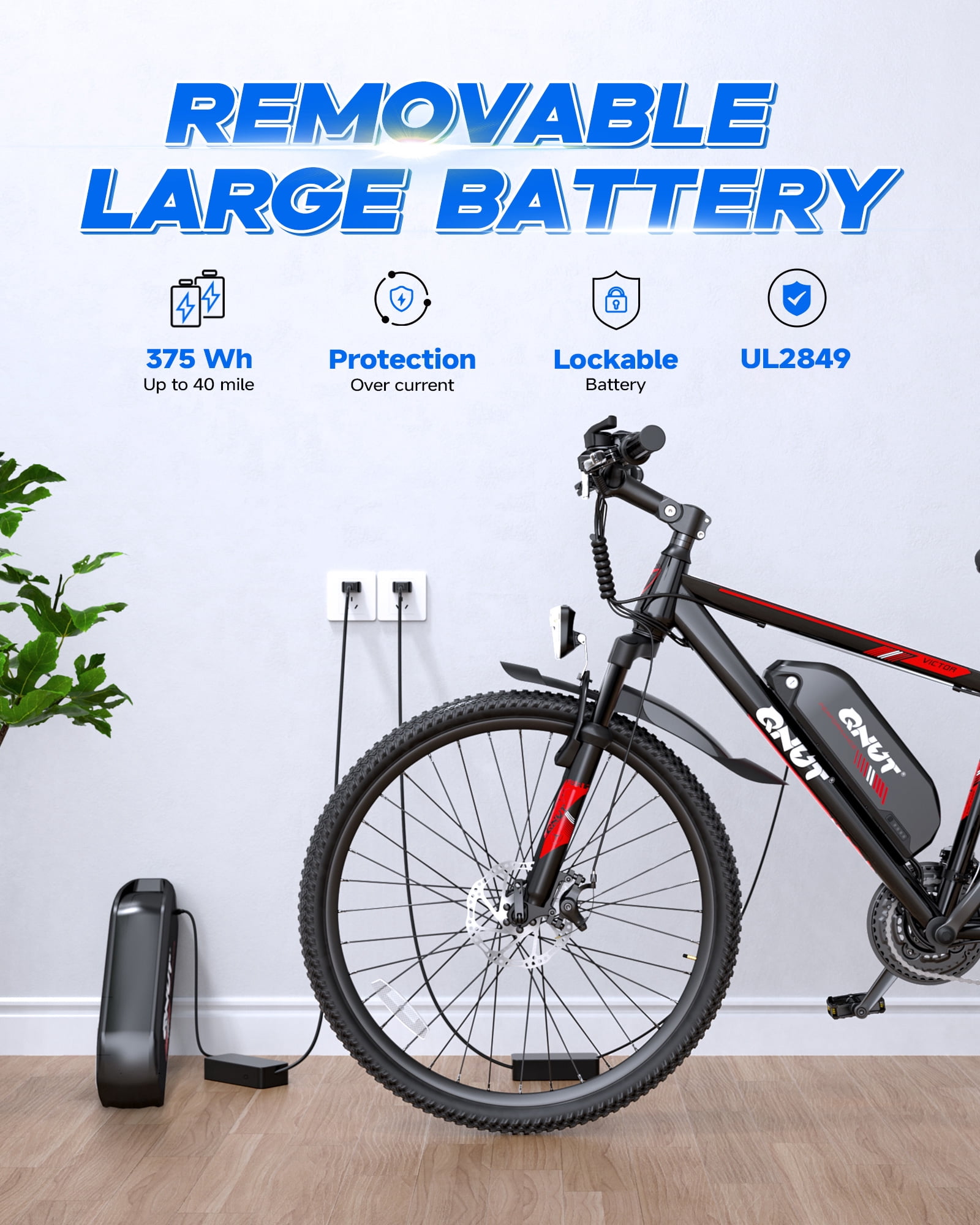 QNUT Full Aluminum Electric Bike for Adults & Teens, Peak 750W, Upgraded Adjustable Handlebars, 21-Speed Commuter E-Bike with Dual Disc Brakes, 40-Mile Range, for mountain & Commuter (Blaze Core)