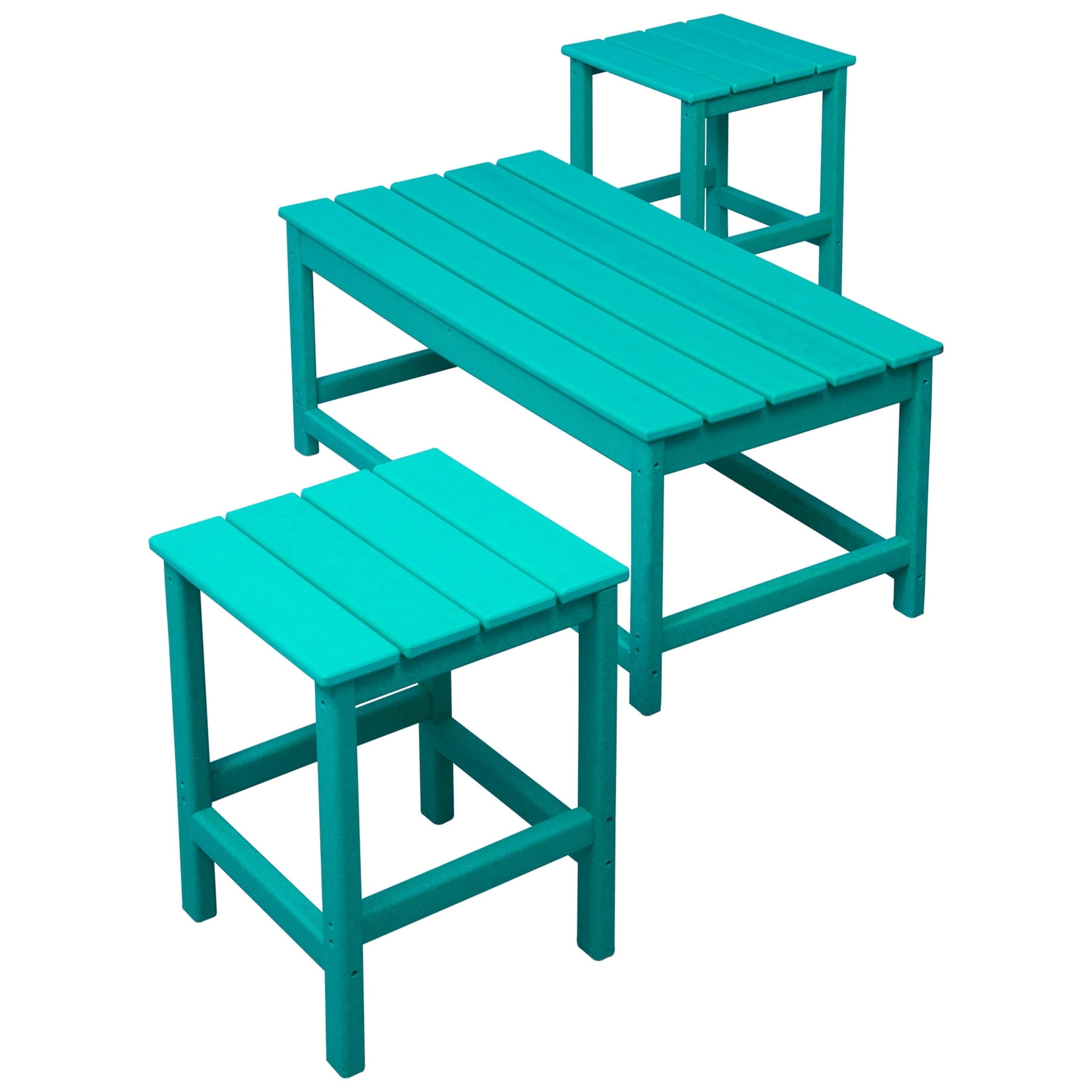 Polytrends  Laguna Hdpe All Weather Outdoor Patio Coffee And Side Tables (3-Piece Set) Turquoise