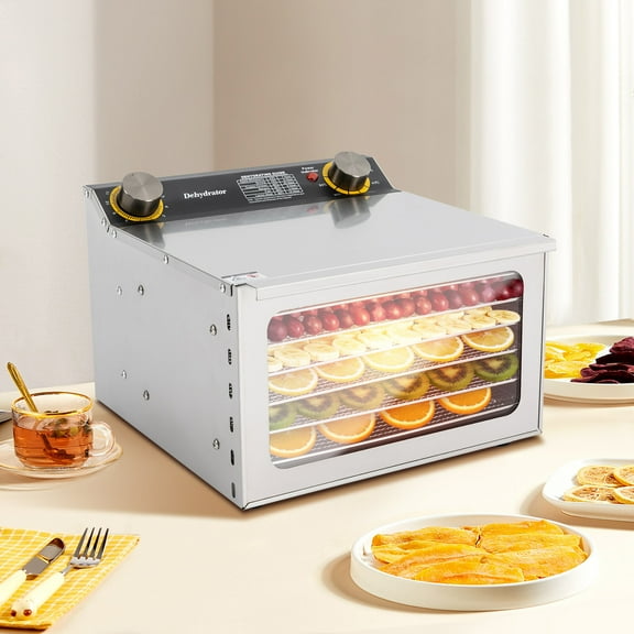 Miumaeov 6 Trays Commercial Food Dehydrator Drying Machine 304 Stainless Steel Jerky Fruit Dryer 400W 110V