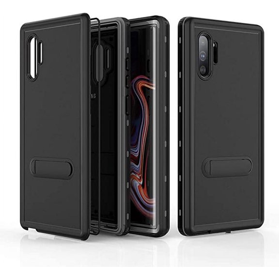 Waterproof Case for Samsung Galaxy Note 10+ Plus,Military Grade Drop Tested,Snowproof Shockproof DirtProof Full Sealed Underwater Protective Cover Case with Kickstand (Black)