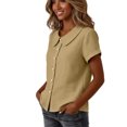 thumbnail image 4 of Asgosdo Womens Tops Short Sleeve Button Down Solid Color Loose Fit Blouses Basic Comfy Going Out Shirts, 4 of 5
