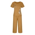 thumbnail image 4 of Ladies Cotton Linen Short Sleeve Printed Blouse Capri Pants 2PCS Suit Nightwear Sleepwear Night-clothes Pajamas Nighty, 4 of 5