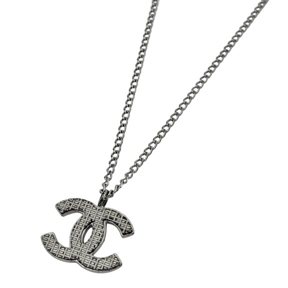 Pre-Owned Chanel Coco Mark Necklace, Silver Plated, Silver, Women's