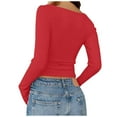 thumbnail image 5 of YanHoo Women's Long Sleeve Shirts Spring 2026 Casual Basic Going Out Crop Tops Button V-Neck Lace Blouse Slim Fit Tight Y2K Clothes Red,L, 5 of 8